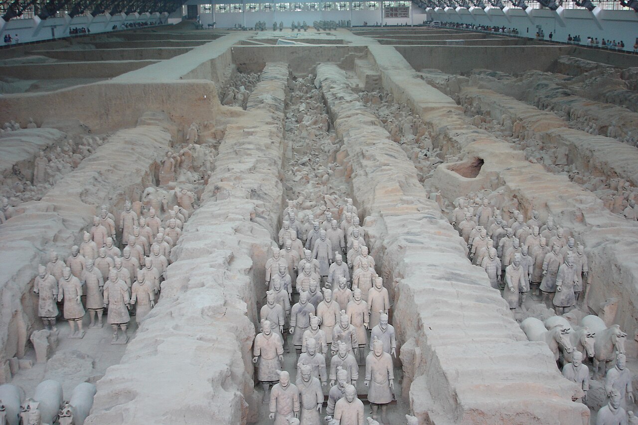 Ranks of Terracotta Warriors in the exhibition hall