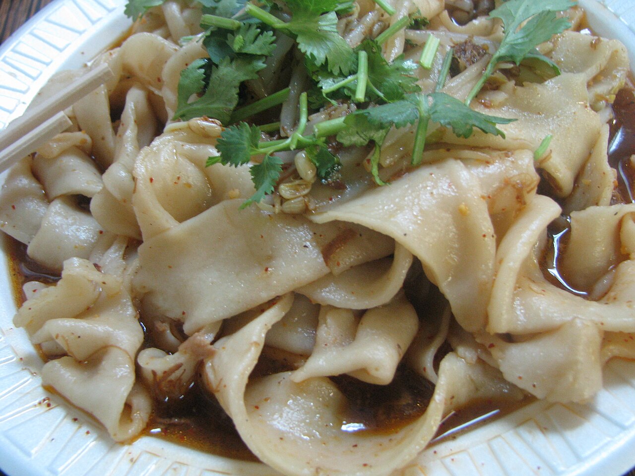 A bowl of broad noodles
